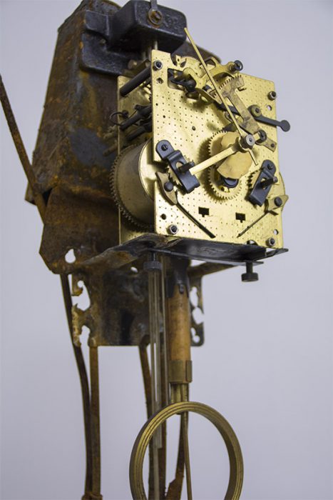 Iron clock, 2015., iron, brass, clock &c., mixed media, 120 x 38 x 86 cm
