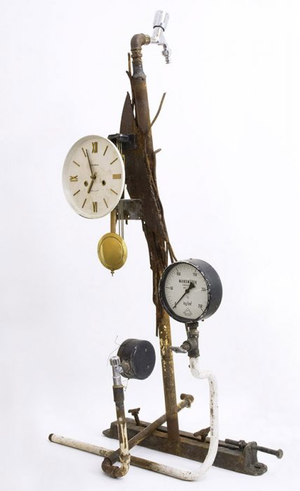 Clepsydra, 2015., iron, clockwok, clock &c., mixed medai, 123 x 64 x 50 cm
