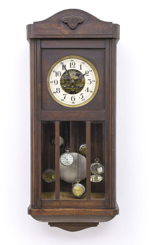 Family tree, 2016., wood, sand, clockwork, clock, mixed media, 78 x 32 x 16 cm