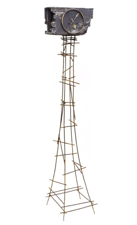 Evening time, 2016., wood, iron, clock, mixed media, 164 x 36 x 35 cm