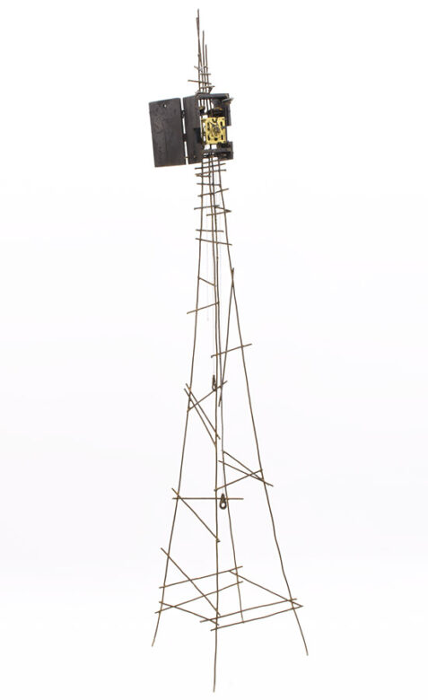 Elderly statue, II., 2016., iron, wood, clockwork, mixed media, 226 x 48 x 42 cm