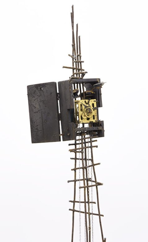 Elderly statue, II., 2016., iron, wood, clockwork, mixed media, 226 x 48 x 42 cm