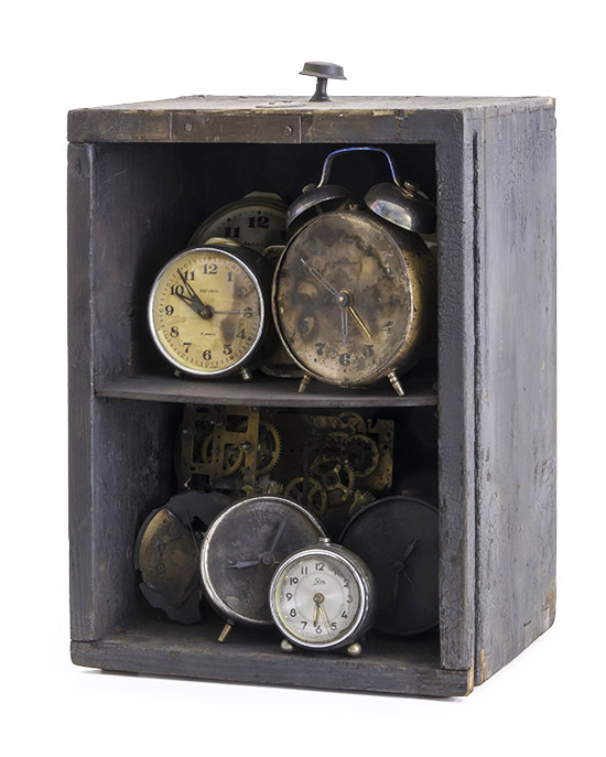Preterit, I., 2015., wood, iron, brass, clockwork &c., mixed media, 41 x 28 x 24 cm