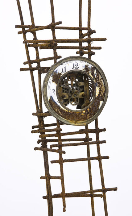 Clock tower , 2016., iron, clockwork, mixed media, 215 x 50 x 60 cm
