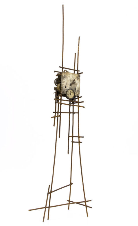 Toronyóra, 2016., vas, sárgaréz, óraszerkezet, vegyes technika, 103 x 32 x 22 cm
