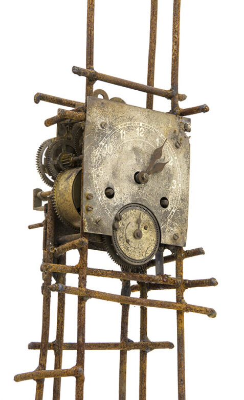 Toronyóra, 2016., vas, sárgaréz, óraszerkezet, vegyes technika, 103 x 32 x 22 cm