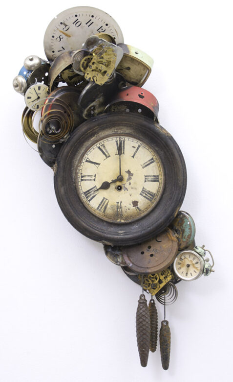 Wall clock, 2017., iron, brass, clockwor, clock &c., mixed média, 81 x 42 x 20 cm