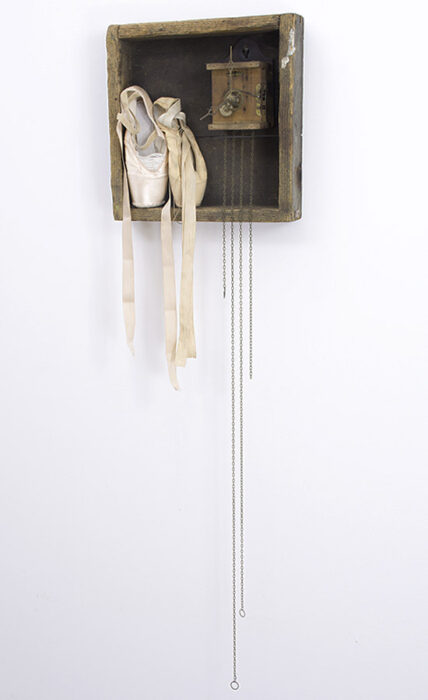 Tryst, 2017., wood, iron, brass, clockwork &c., mixed media, 133 x 33,5 cm