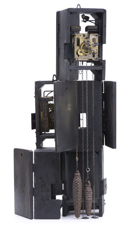 Aviary, 2017., wood, iron, clockwork, mixed media, 69 x 35 x 30 cm