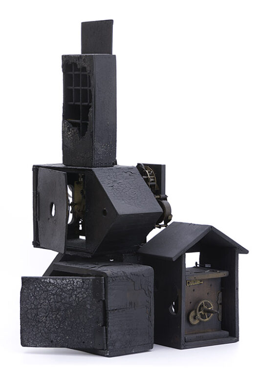 Town tale, 2017., wood, iron, clockwork, mixed media, 55 x 37 x 31 cm