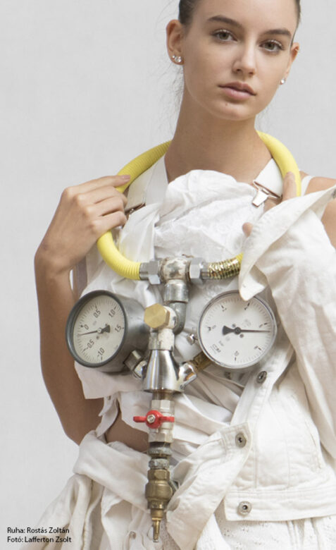 Hydraulic breast decoration, 2018., iron, brass, pressure gauge, &c., mixed media, 58 x 29 cm