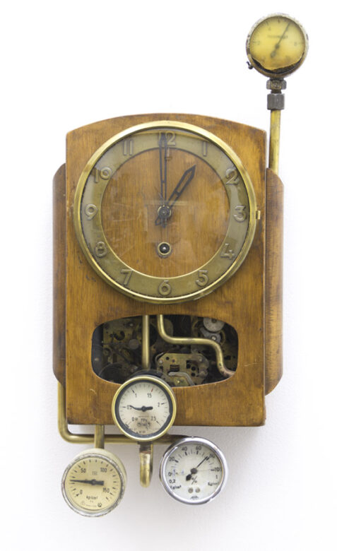 Steam clock, 2018., wood, iron, brass, clockwork, clock &c., mixed media, 49 x 23 x 11,5 cm