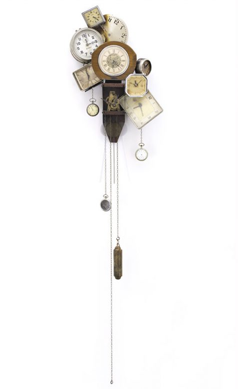 Moscow time, 2018, wood, iron, brass, clockwork, clock, mixed media, 150 x 35 x 10 cm