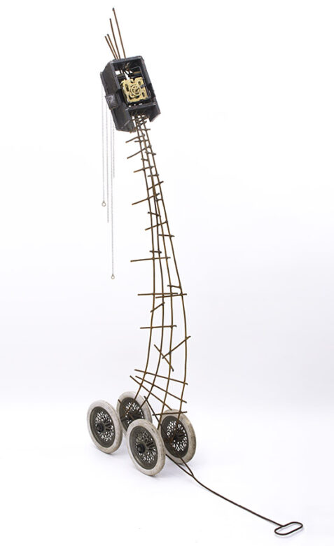 Rush, 2018., iron, wood, clockwork &c., mixed media, 176 x 50 x 20 cm