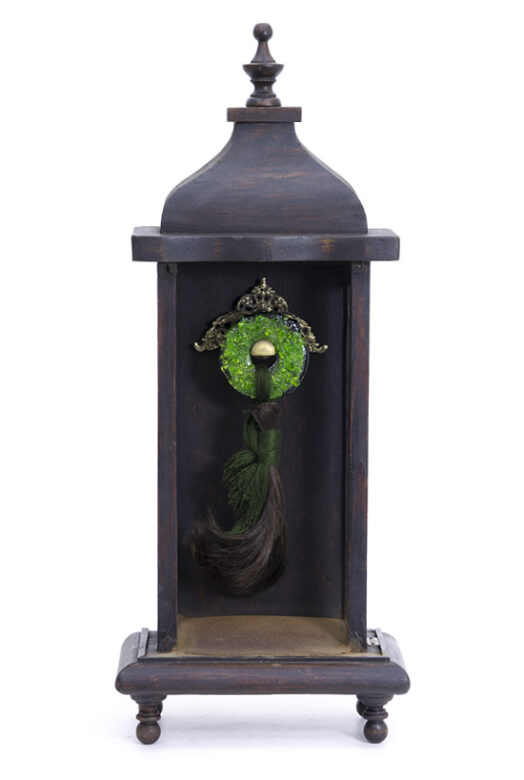 Home altar, 2019., wood, brass, glass, hair, mixed media, 60 cm