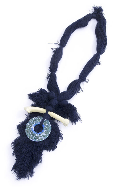 Cultic breast decoration, 2019., glass, bone, textile, mixed media, 480 x 140 x 30 mm