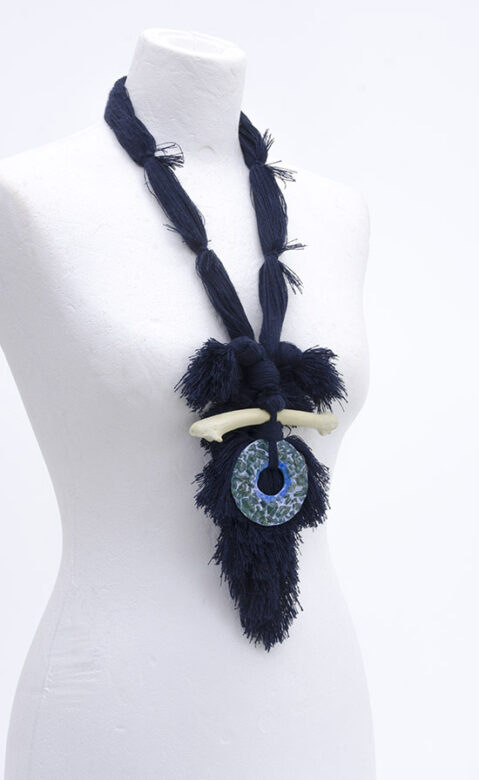 Cultic breast decoration, 2019., glass, bone, textile, mixed media, 480 x 140 x 30 mm