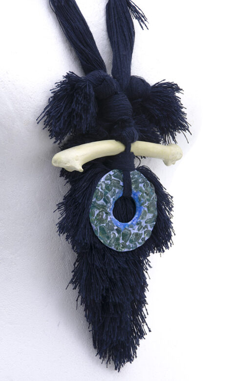 Cultic breast decoration, 2019., glass, bone, textile, mixed media, 480 x 140 x 30 mm