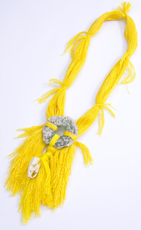 Cultic breast decoration, 2019., glass, bone, textile, mixed media, 480 x 140 x 30 mm