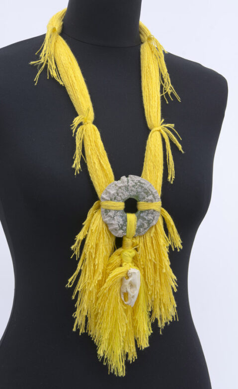 Cultic breast decoration, 2019., glass, bone, textile, mixed media, 480 x 140 x 30 mm