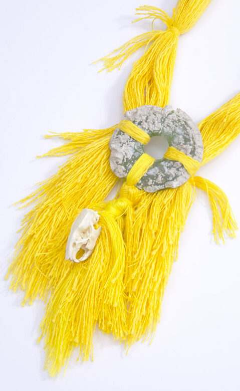 Cultic breast decoration, 2019., glass, bone, textile, mixed media, 480 x 140 x 30 mm