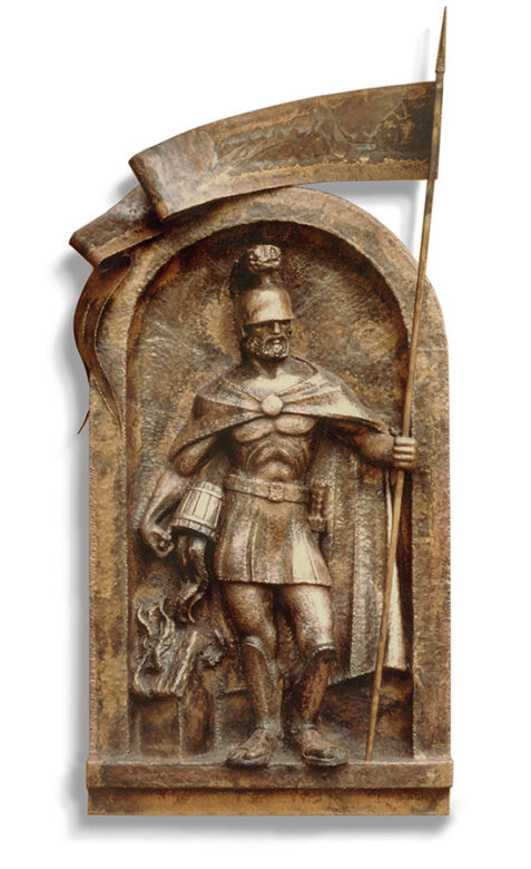 Szent Flórián, 1992., vörösrézlemez, 160 x 70 cm