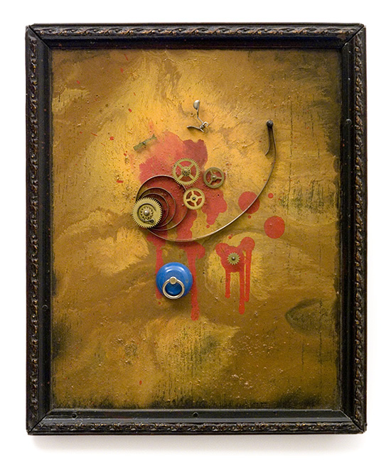 Utolsó óra, 1980., fa, óraalkatrészek, assamblage, 34 x 28 cm
