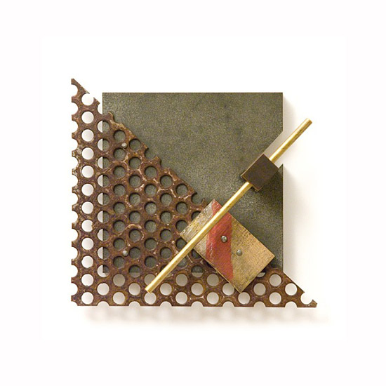 Relief #56., 2011., iron, wood, brass, mixed media, 15 x 16 cm