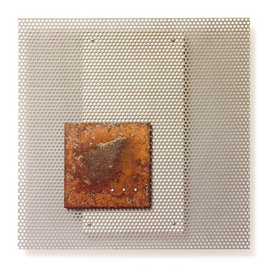 Dombormű #57., 2011., vas, fa, vegyes technika, 30 x 30 cm