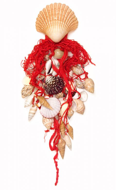 Cultic proto-money, 2004., shell, textile, mixed media, 350 x 150 mm