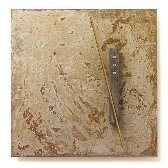 Dombormű #80., 2011., vas, fa, sárgaréz, vegyes technika, 30 x 30 cm
