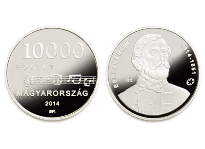 200th Anniversary of Birth of Béni Egressy silver collector coin, The coin is part of the international collector programme “Europe” featuring the common topic “European composers” in 2014, 37 mm, issuer: Hungarian National Bank