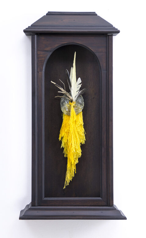Homemade altar, 2021, wood, glass, textile &c., 69 x 35 x 16 cm