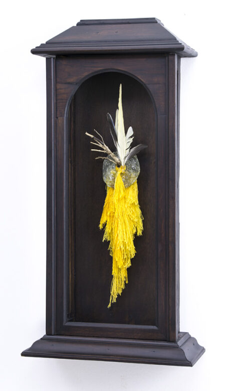 Homemade altar, 2021, wood, glass, textile &c., 69 x 35 x 16 cm