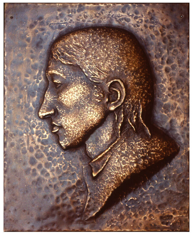 K-roy (Tóth Károly), 1979., vörösrézlemez, trébelt, 47 x 35 cm