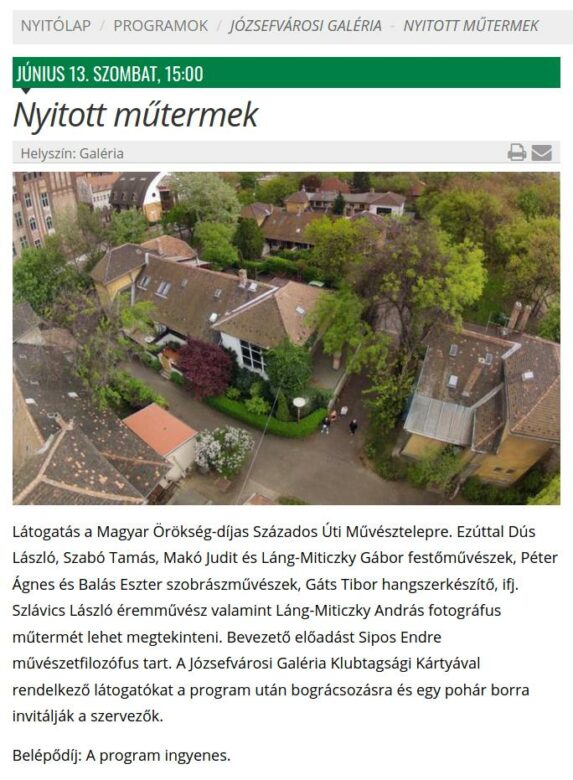 Nyitott műtermek a Százados úti Művésztelepen