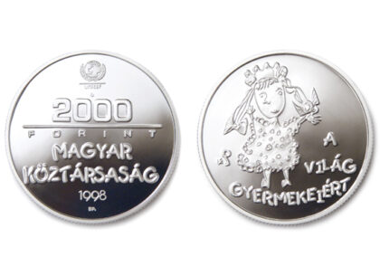 For the Children of the World - commemorative coin, Hungarian piece of the UNICEF international collector coin program, 1998, silver, minted, 38.61 mm, issuer: Hungarian National Bank