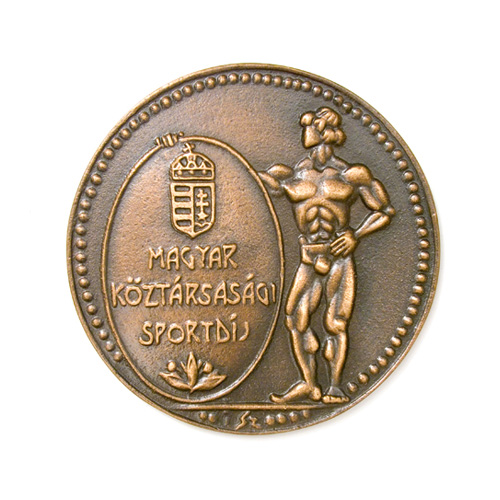 Magyar Köztársasági Sportdíj 1995., bronz, öntött, 110 mm, Országos Testnevelési és Sporthivatal